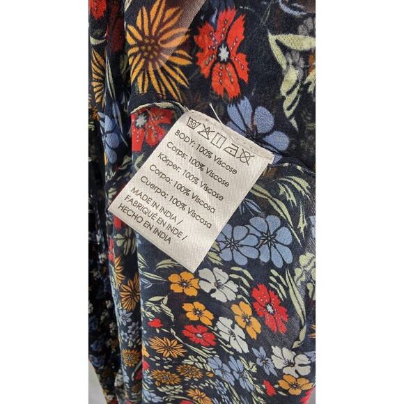Floreat Dress Womens Small Black Floral Midi Kimono Cover Up Topper Long - Picture 10 of 13